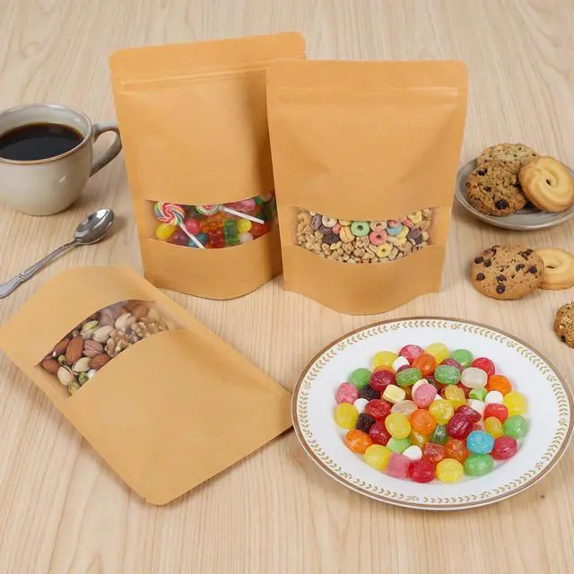 Alt view image 6 of 7 - 72pcs 5.9x8.6 Inches Kraft Paper Resealable Bags for Small Business, Stand Up Pouches, Food Packaging Bags with Window, Ziplock Coffee Pouches for Small Business