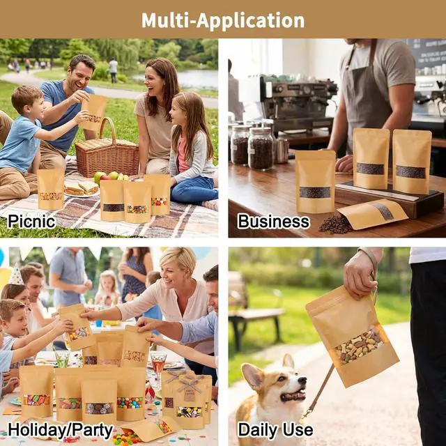 Alt view image 7 of 7 - 72pcs 5.9x8.6 Inches Kraft Paper Resealable Bags for Small Business, Stand Up Pouches, Food Packaging Bags with Window, Ziplock Coffee Pouches for Small Business