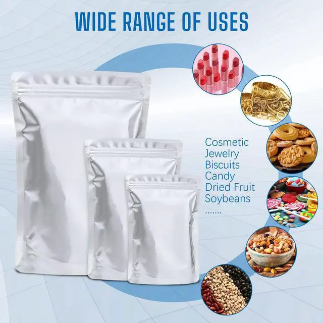 Alt view image 7 of 7 - 100 Pack Mylar Bags for Food Storage with 100x300cc Oxygen Absorbers - 9 Mil 10"x14", 9Mil 6"x9", 9Mil 4.3"x6.3" - Resealable Bags for Packaging Products & Ziplock Food Grade Bag for Storage