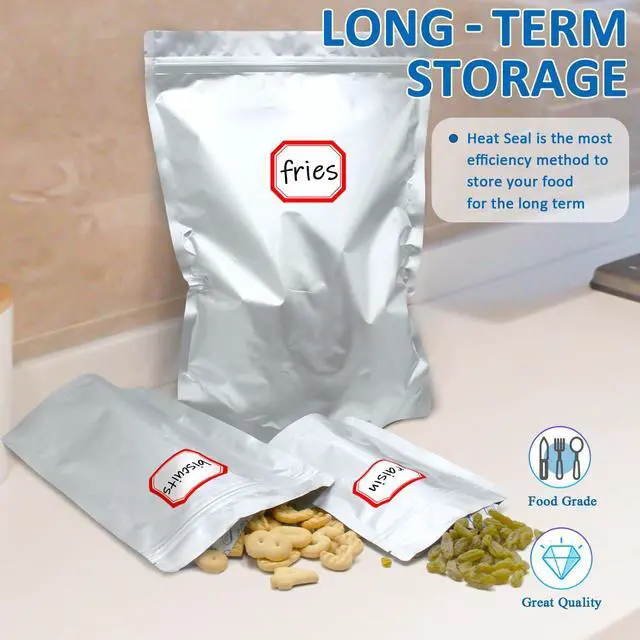 Alt view image 6 of 7 - 100 Pack Mylar Bags for Food Storage with 100x300cc Oxygen Absorbers - 9 Mil 10"x14", 9Mil 6"x9", 9Mil 4.3"x6.3" - Resealable Bags for Packaging Products & Ziplock Food Grade Bag for Storage