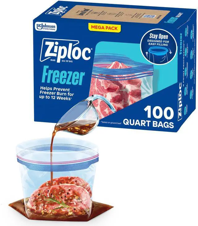 Main image of Quart Food Storage Freezer Bags, Grip 'n Seal Technology for Easier Grip, Open, and Close, 100 Count