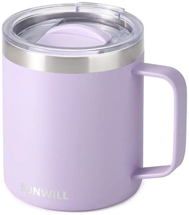Main image of Travel Coffee Mug with Lid, Insulated Tumbler with Handle, 14 oz Stainless Steel Cup for Home, Office, Camping, Powder Coated Orchid