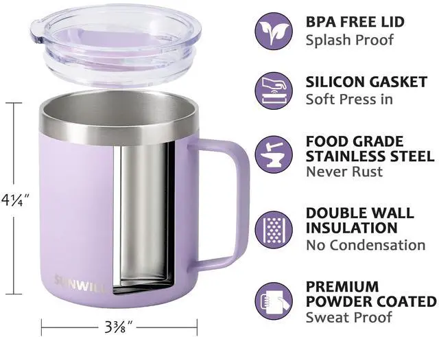 Alt view image 2 of 6 - Travel Coffee Mug with Lid, Insulated Tumbler with Handle, 14 oz Stainless Steel Cup for Home, Office, Camping, Powder Coated Orchid