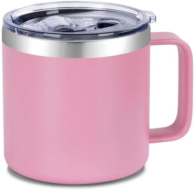 Main image of 14 oz Insulated Coffee Mug with Handle, Stainless Steel Travel Coffee Mug with Lid, Double Wall Vacuum Metal Coffee Cup, Coffee Tumbler Powder Coated, Pink 1 Pack