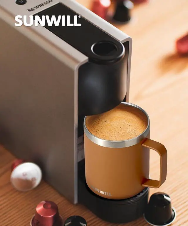 Alt view image 6 of 6 - Insulated Coffee Mug with Lid, Travel Tumbler with Handle, 14 oz Stainless Steel Cup for Camping, Office, Home, Powder Coated Caramel