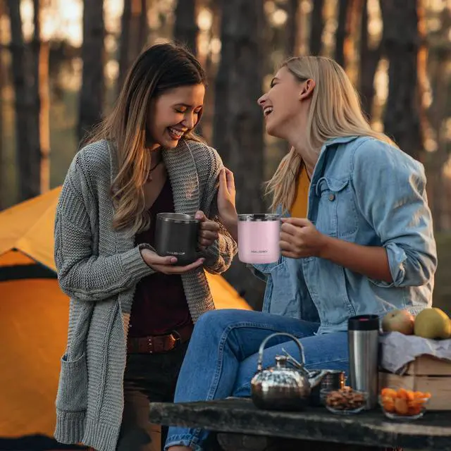 Alt view image 5 of 6 - 14 oz Coffee Mug, Insulated Coffee Mug with Handle, Travel Camping Cup, Portable Stainless Steel Coffee Cup, Insulated Coffee Cups with Lid, Pink