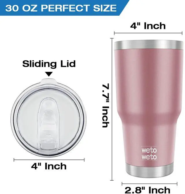 Alt view image 3 of 7 - 30oz Tumbler, Stainless Steel Vacuum Insulated Water Coffee Tumbler Cup, Double Wall Powder Coated Spill-Proof Travel Mug Thermal Cup for Home Outdoor (Rose Gold, 1 Pack)