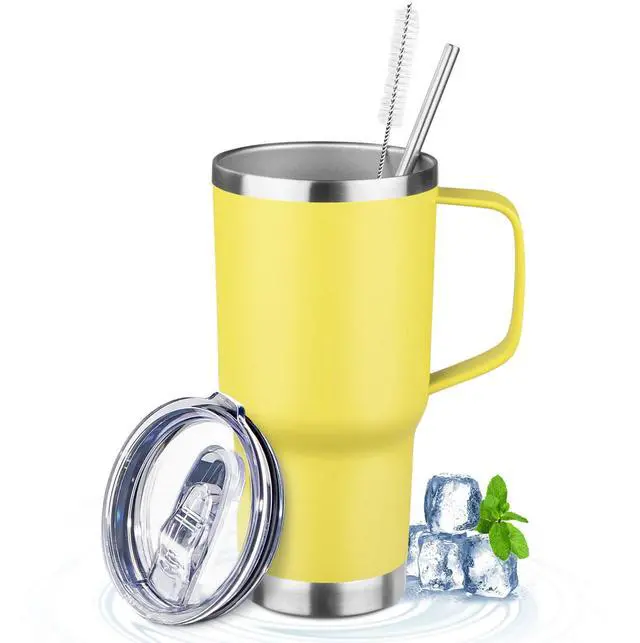 Main image of 20oz Insulated Tumbler with Handle Stainless Steel Travel Coffee Mug with Lid and Straw Double Wall Vacuum Leak-proof Reusable Thermal Water Cup for Hot and Cold Drinks (Yellow,1 Pack)