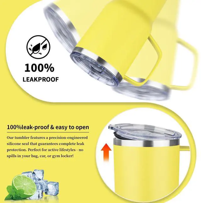 Alt view image 5 of 7 - 20oz Insulated Tumbler with Handle Stainless Steel Travel Coffee Mug with Lid and Straw Double Wall Vacuum Leak-proof Reusable Thermal Water Cup for Hot and Cold Drinks (Yellow,1 Pack)