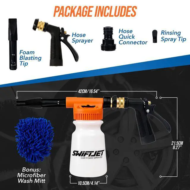 Alt view image 2 of 7 - Car Wash Foam Gun + Microfiber Wash Mitt - Foam Cannon Works with Any Soap - Garden Hose Car Foam Sprayer - Car Wash Kit - Car Accessories Foam Blaster (Orange Foam Gun with Mitt)
