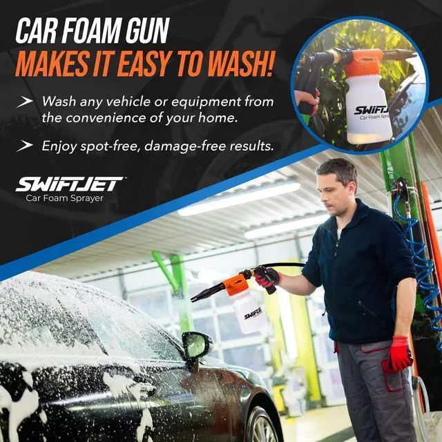 Alt view image 3 of 7 - Car Wash Foam Gun + Microfiber Wash Mitt - Foam Cannon Works with Any Soap - Garden Hose Car Foam Sprayer - Car Wash Kit - Car Accessories Foam Blaster (Orange Foam Gun with Mitt)