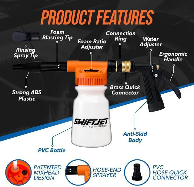 Alt view image 4 of 7 - Car Wash Foam Gun + Microfiber Wash Mitt - Foam Cannon Works with Any Soap - Garden Hose Car Foam Sprayer - Car Wash Kit - Car Accessories Foam Blaster (Orange Foam Gun with Mitt)