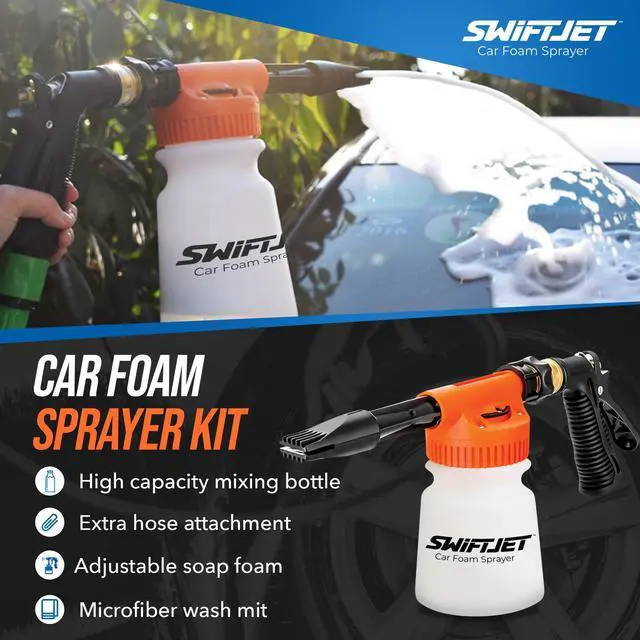 Alt view image 6 of 7 - Car Wash Foam Gun + Microfiber Wash Mitt - Foam Cannon Works with Any Soap - Garden Hose Car Foam Sprayer - Car Wash Kit - Car Accessories Foam Blaster (Orange Foam Gun with Mitt)