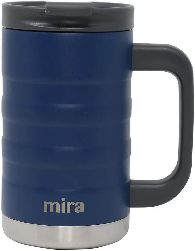 Main image of 14 oz Insulated Coffee Mug with Handle - Stainless Steel Thermo with Secure Lid - Hot & Cold Cup - Admiral Blue