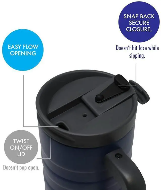 Alt view image 4 of 7 - 14 oz Insulated Coffee Mug with Handle - Stainless Steel Thermo with Secure Lid - Hot & Cold Cup - Admiral Blue