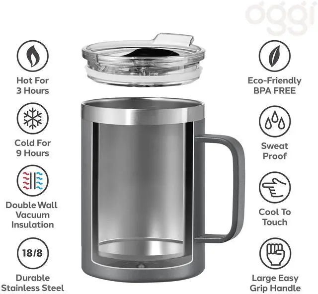 Alt view image 3 of 7 - ThermoMug Stainless Steel Insulated Mug- Double Wall Vacuum Insulated w/Handle & Lid, Coffee Cup, Camping Mug, Travel Thermos, 14oz(420ml), Happy Flowers