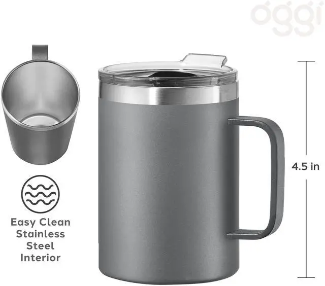 Alt view image 4 of 7 - ThermoMug Stainless Steel Insulated Mug- Double Wall Vacuum Insulated w/Handle & Lid, Coffee Cup, Camping Mug, Travel Thermos, 14oz(420ml), Happy Flowers