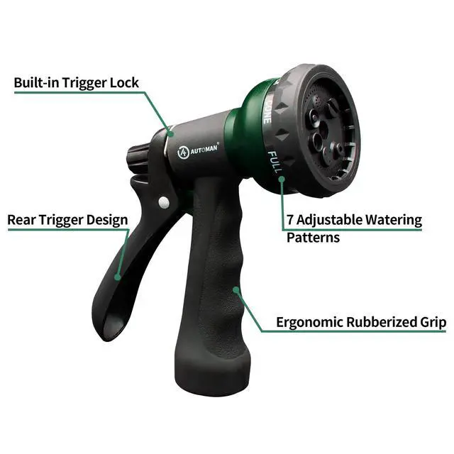 Alt view image 2 of 7 - Garden-Hose-Nozzle, ABS Water Spray Nozzle with 7 Adjustable Watering Patterns, Slip Resistant for Watering Plants, Lawn& Garden, Washing Cars, Cleaning, Showering Pets & Outdoor Fun.