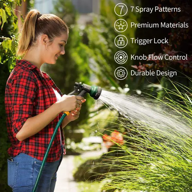 Alt view image 7 of 7 - Garden-Hose-Nozzle, ABS Water Spray Nozzle with 7 Adjustable Watering Patterns, Slip Resistant for Watering Plants, Lawn& Garden, Washing Cars, Cleaning, Showering Pets & Outdoor Fun.