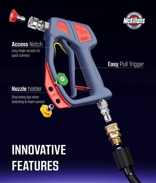 Alt view image 4 of 7 - Swivel Gun Pro - Swivel High Pressure Water Handle with 3/8" Male Plug and 1/4 Quick Connector Coupler - Power Washer Gun Compatible with Foam Cannon - Nozzle Tips Holder