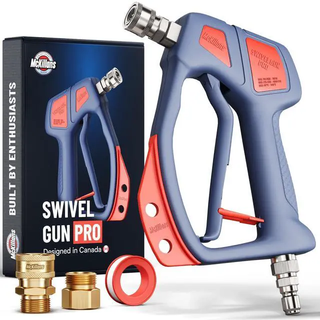Main image of Swivel Gun Pro - Swivel High Pressure Water Handle with 3/8" Male Plug and 1/4 Quick Connector Coupler - Power Washer Gun Compatible with Foam Cannon - Nozzle Tips Holder