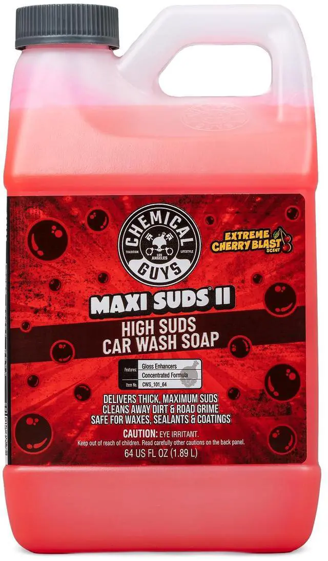Main image of Maxi Suds II Foaming Car Wash Soap High Foam Car Wash Soap, Cherry Scent Shampoo and Gloss Booster for Foam Cannons, Guns or Buckets Gentle, Safe for Trucks, SUVs, and RVs, 64 oz