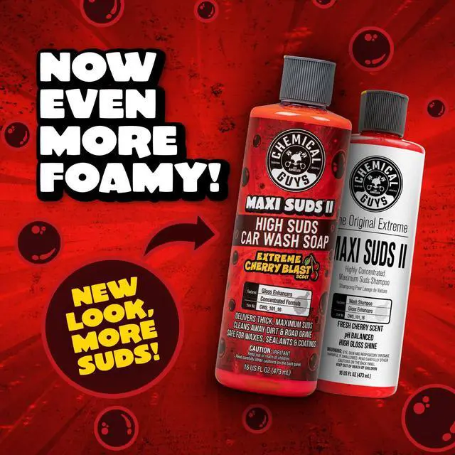 Alt view image 7 of 7 - Maxi Suds II Cherry Scent Car Wash Soap and Chenille Microfiber Wash Mitt Bundle, High Foam Shampoo for Foam Cannons, Guns, and Buckets, Safe for All Paint - 64 Fl Oz