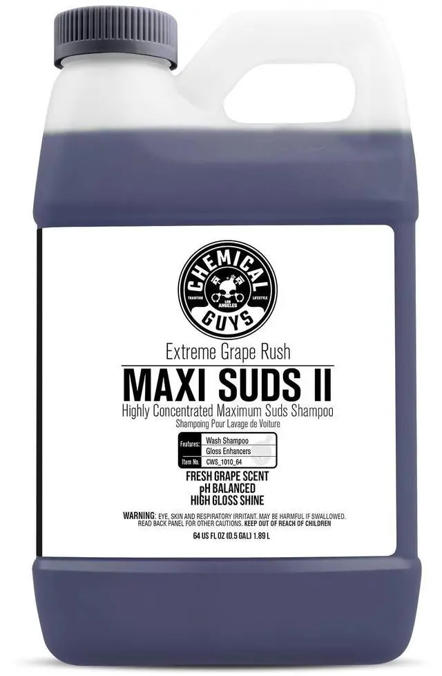 Main image of CWS/1010/64 Maxi-Suds II Foaming Car Wash Soap (Works with Foam Cannons, Foam Guns or Bucket Washes) Safe for Cars, Trucks, Motorcycles, RVs & More, 64 fl. Oz (Half Gallon), Grape Scent