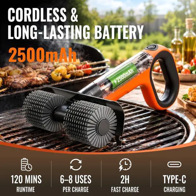 Alt view image 5 of 7 - Electric Grill Brush - Dual Rotating Heads Cordless BBQ Grill Cleaner, 450 RPM Motorized Power Grill Cleaning Brush with LED Light, 6-Piece Replaceable Brush Set Safe for Most Outdoor Grill Grates