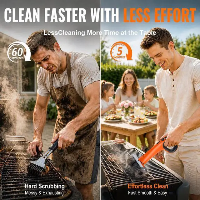 Alt view image 4 of 7 - Electric Grill Brush - Dual Rotating Heads Cordless BBQ Grill Cleaner, 450 RPM Motorized Power Grill Cleaning Brush with LED Light, 6-Piece Replaceable Brush Set Safe for Most Outdoor Grill Grates