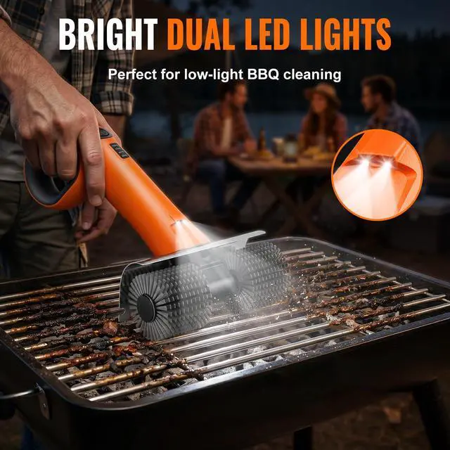 Alt view image 7 of 7 - Electric Grill Brush - Dual Rotating Heads Cordless BBQ Grill Cleaner, 450 RPM Motorized Power Grill Cleaning Brush with LED Light, 6-Piece Replaceable Brush Set Safe for Most Outdoor Grill Grates