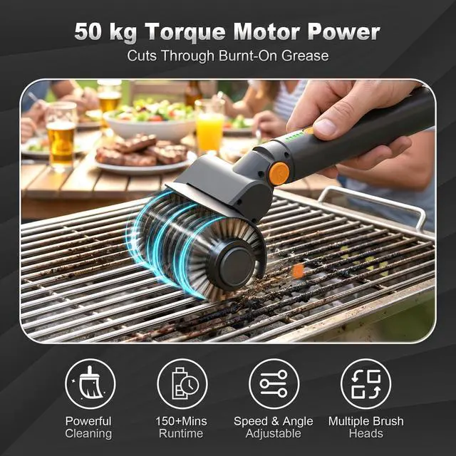 Alt view image 3 of 7 - Upgraded Electric Grill Brush - Extreme 50kg Torque Power Grill Brush, 7.4V Motor, Safe for All Grills, SUS304 Anti-Shedding Bristle, with Heat Resistant Mat & Polishing Pad, for Fathers Day