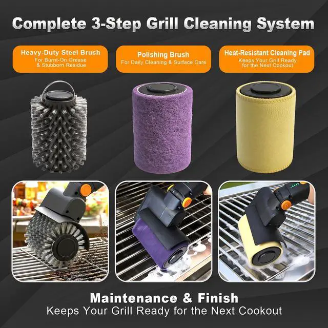 Alt view image 4 of 7 - Upgraded Electric Grill Brush - Extreme 50kg Torque Power Grill Brush, 7.4V Motor, Safe for All Grills, SUS304 Anti-Shedding Bristle, with Heat Resistant Mat & Polishing Pad, for Fathers Day