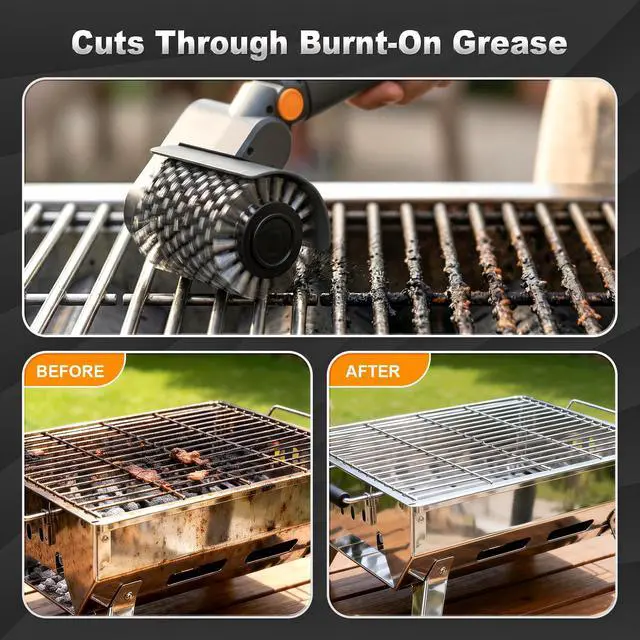 Alt view image 2 of 7 - Upgraded Electric Grill Brush - Extreme 50kg Torque Power Grill Brush, 7.4V Motor, Safe for All Grills, SUS304 Anti-Shedding Bristle, with Heat Resistant Mat & Polishing Pad, for Fathers Day