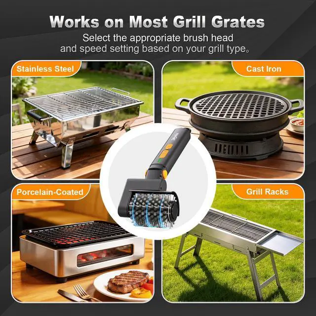 Alt view image 7 of 7 - Upgraded Electric Grill Brush - Extreme 50kg Torque Power Grill Brush, 7.4V Motor, Safe for All Grills, SUS304 Anti-Shedding Bristle, with Heat Resistant Mat & Polishing Pad, for Fathers Day