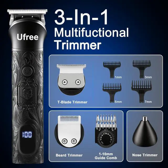 Alt view image 3 of 7 - Beard Trimmer, Hair Clippers Mens Shaver Electric Razor, Hair Trimmer for Men Cordless Barber Clippers and Trimmers Set, Hair Cutting Kit for Men Grooming Gifts, Black