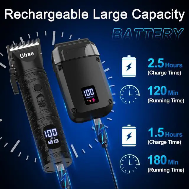 Alt view image 6 of 7 - Beard Trimmer, Hair Clippers Mens Shaver Electric Razor, Hair Trimmer for Men Cordless Barber Clippers and Trimmers Set, Hair Cutting Kit for Men Grooming Gifts, Black