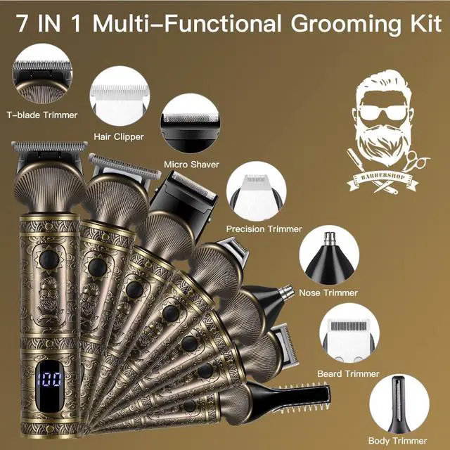 Alt view image 2 of 7 - Beard Trimmer Kit Professional Hair Clipper Zero Gapped T-Blade Electric Shaver Razor Nose Body Trimmer for Men Cordless Grooming Kit 7 in 1