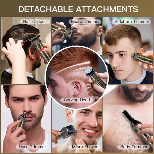 Alt view image 3 of 7 - Beard Trimmer Kit Professional Hair Clipper Zero Gapped T-Blade Electric Shaver Razor Nose Body Trimmer for Men Cordless Grooming Kit 7 in 1