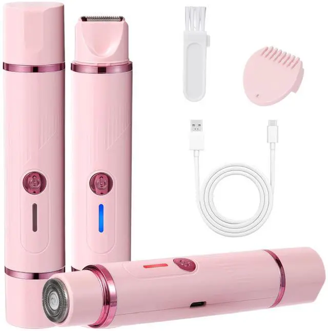 Main image of Bikini Trimmer,2 in 1 Facial Hair Removal for Women,Painless Electric Razor for Silk Skin,Rechargeable & Portable Shaver for Ladies Pubic,Face,Underarms & Legs,Pink (Pink)