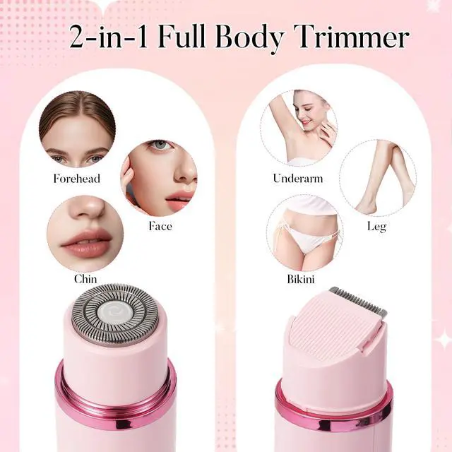 Alt view image 2 of 7 - Bikini Trimmer,2 in 1 Facial Hair Removal for Women,Painless Electric Razor for Silk Skin,Rechargeable & Portable Shaver for Ladies Pubic,Face,Underarms & Legs,Pink (Pink)