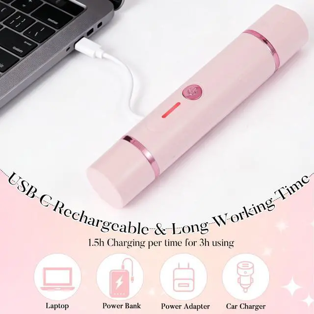 Alt view image 3 of 7 - Bikini Trimmer,2 in 1 Facial Hair Removal for Women,Painless Electric Razor for Silk Skin,Rechargeable & Portable Shaver for Ladies Pubic,Face,Underarms & Legs,Pink (Pink)