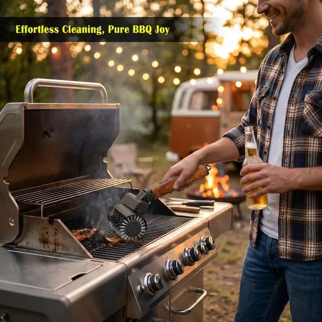Alt view image 2 of 7 - Electric Grill Brush 3-in-1 Kit Cordless BBQ Cleaner with Reinforced Safe Metal Bristles 2 Hours Runtime, Waterproof & Dishwasher Safe Removable Brushes for Deep Cleaning (Red Wood Coating)