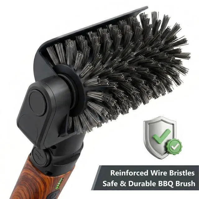 Alt view image 3 of 7 - Electric Grill Brush 3-in-1 Kit Cordless BBQ Cleaner with Reinforced Safe Metal Bristles 2 Hours Runtime, Waterproof & Dishwasher Safe Removable Brushes for Deep Cleaning (Red Wood Coating)