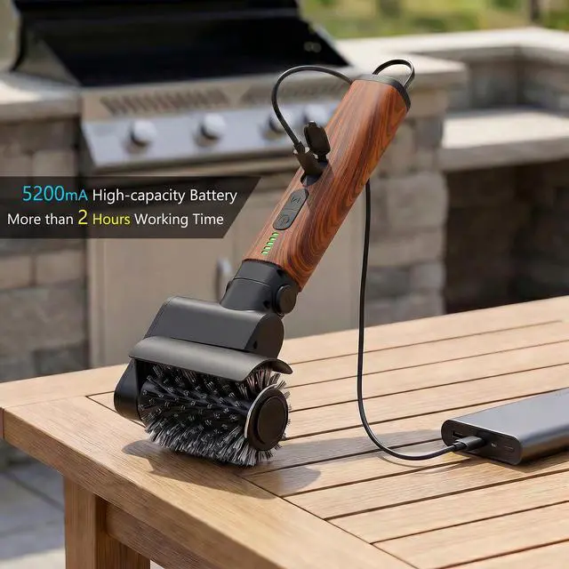 Alt view image 6 of 7 - Electric Grill Brush 3-in-1 Kit Cordless BBQ Cleaner with Reinforced Safe Metal Bristles 2 Hours Runtime, Waterproof & Dishwasher Safe Removable Brushes for Deep Cleaning (Red Wood Coating)