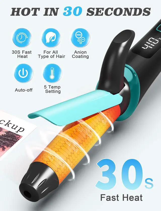 Alt view image 4 of 7 - Mini Curling Iron for Travel,110~240V Dual Voltage with European Plug Adapter,Small Curling Iron for Short Hair,Tiny Curling Irons for Women,Anti-Scald Cover,Auto-Off,5 Temp Settings,1 Inch(Blue)