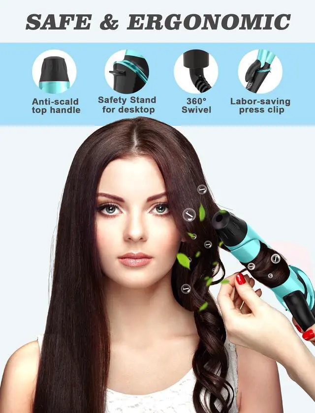 Alt view image 6 of 7 - Mini Curling Iron for Travel,110~240V Dual Voltage with European Plug Adapter,Small Curling Iron for Short Hair,Tiny Curling Irons for Women,Anti-Scald Cover,Auto-Off,5 Temp Settings,1 Inch(Blue)