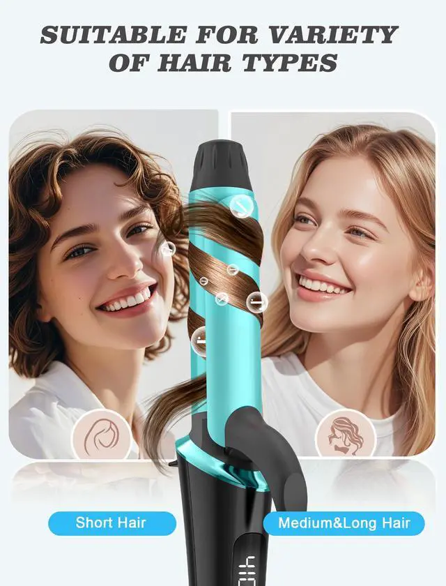 Alt view image 7 of 7 - Mini Curling Iron for Travel,110~240V Dual Voltage with European Plug Adapter,Small Curling Iron for Short Hair,Tiny Curling Irons for Women,Anti-Scald Cover,Auto-Off,5 Temp Settings,1 Inch(Blue)