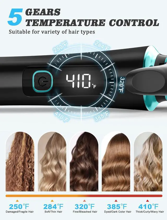 Alt view image 2 of 7 - Mini Curling Iron for Travel,110~240V Dual Voltage with European Plug Adapter,Small Curling Iron for Short Hair,Tiny Curling Irons for Women,Anti-Scald Cover,Auto-Off,5 Temp Settings,1 Inch(Blue)