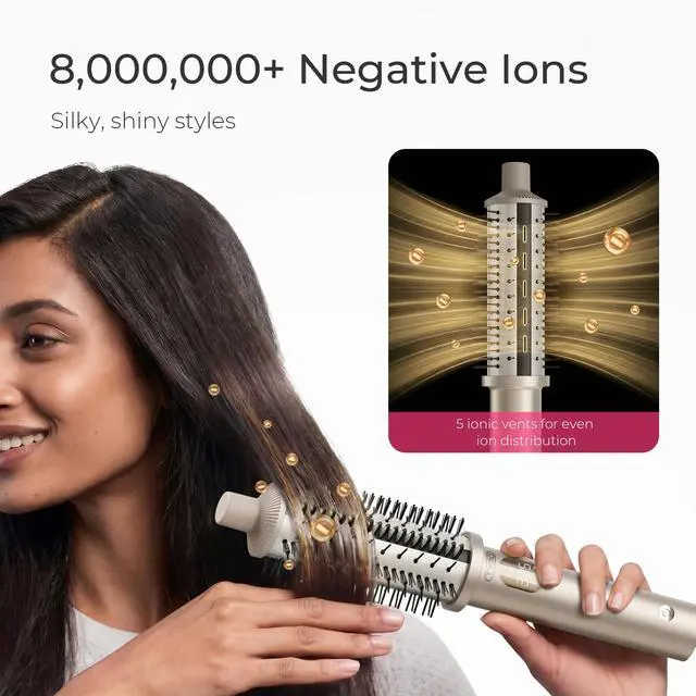 Alt view image 3 of 7 - STYLUX PRO Thermal Brush Curling Brush, 1.5 Inch Heated Round Volumizer, Hair Straightener and Curler 2 in 1, 800M Negative Ion for Smoother, LCD Display, 5 Temp, Dual Voltage, Gold